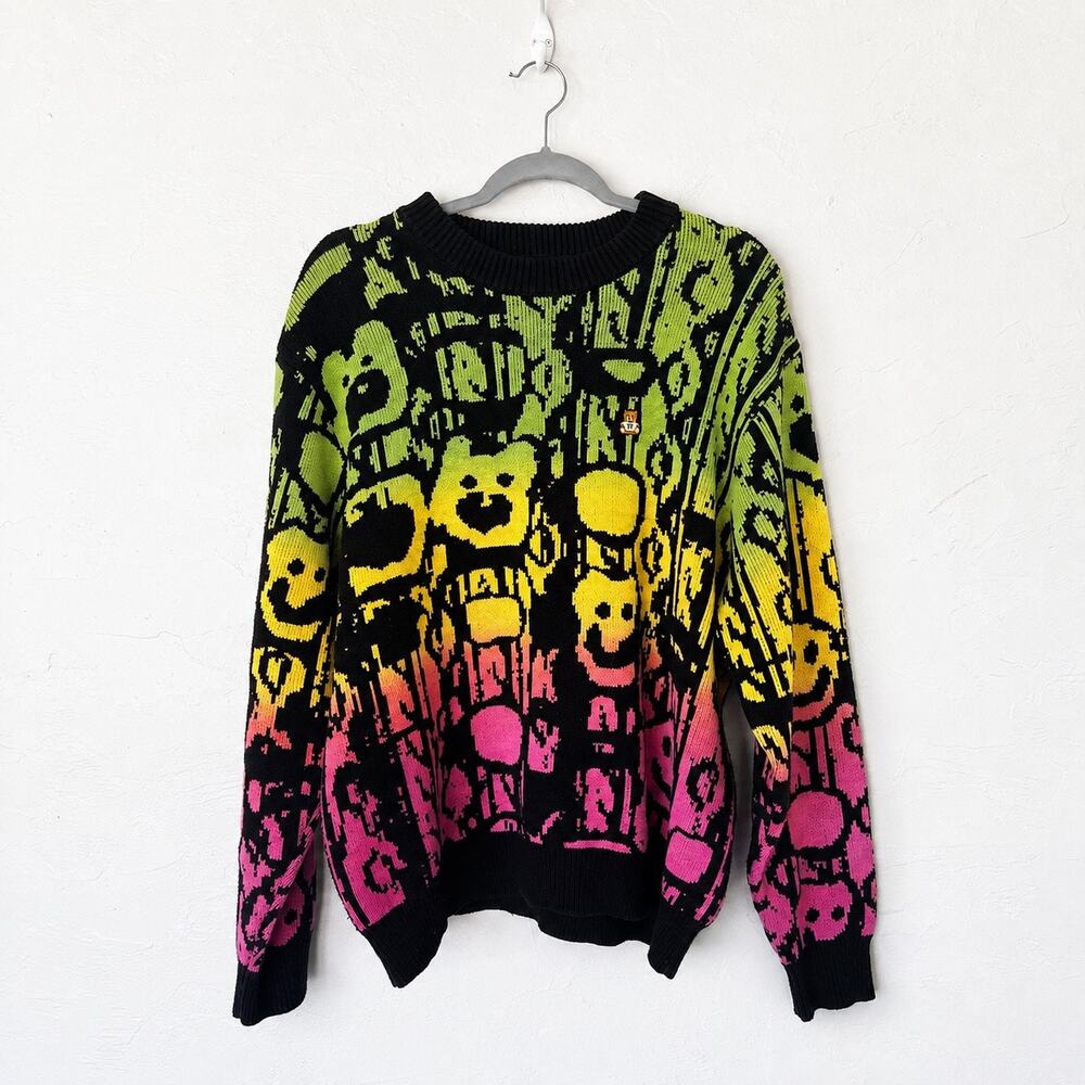 Teddy Fresh Gradient Jacquard Knit Sweater XL Neon Ombre Y2K Streetwear